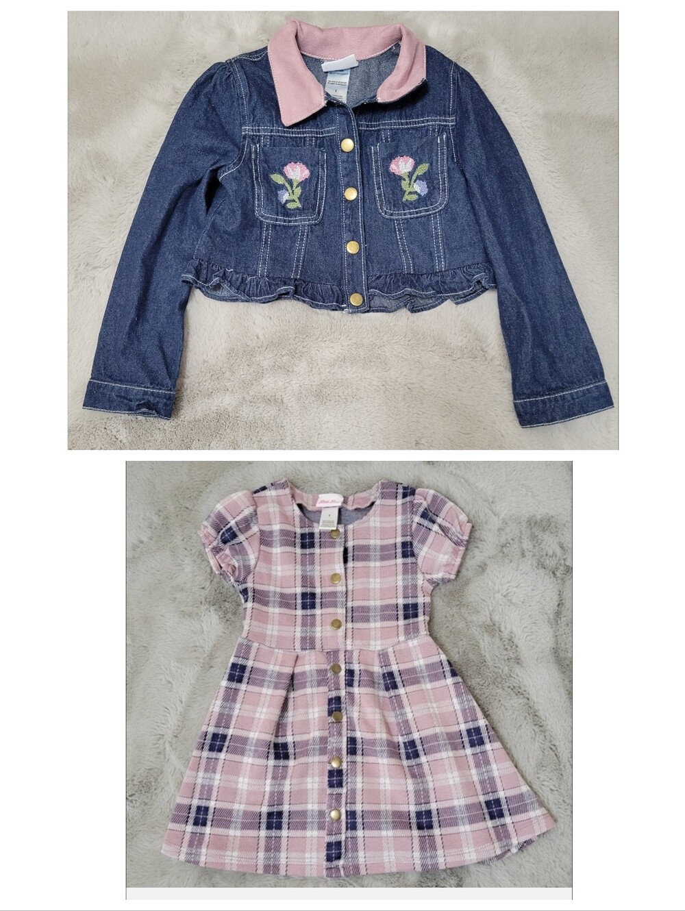 Little Lass Pink And Blue Plaid Dress With Matching Denim Jacket